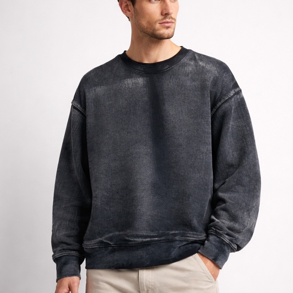 Zara Men Boxy Fit Sweatshirt S Washed Black 27x27 Oversized Streetwear